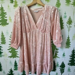 Motherhood Blush Pink Velvet Maternity V-Neck Dress